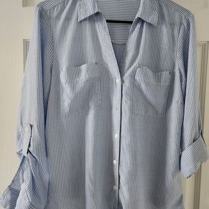 Jones New York cotton tie shirt.  Blue and white stripes, size M